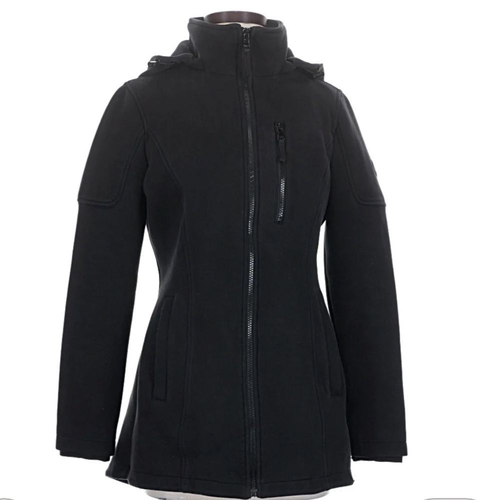 Andrew Marc Womens XL Black Full Zip Up Detachable Hooded Jacket Coat